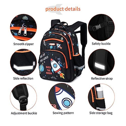 Cusangel Backpack for Boys Girls School Bookbags,Kindergarten Elementary Middle School Lightweight Waterproof Multifunctional Large Capacity for Backpack (16 inch Space Fun Prints) - color: Black Space 16in