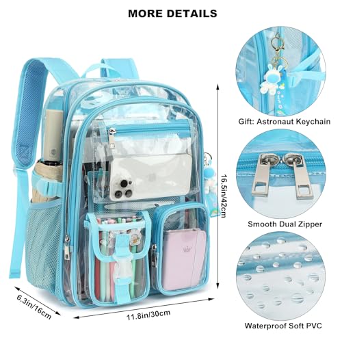 Clear Backpack Heavy Duty Transparent Backpacks Stadium Approved for School Work Sport Travel (Sky Blue) - color: Sky Blue