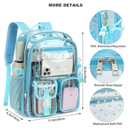 Clear Backpack Heavy Duty Transparent Backpacks Stadium Approved for School Work Sport Travel (Sky Blue) - color: Sky Blue