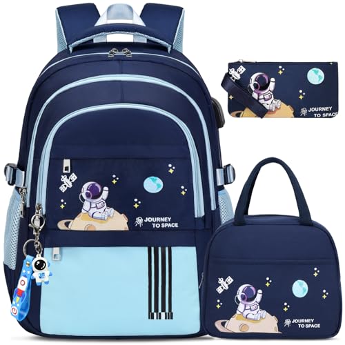 ACESAK Backpack for Boys - Boy Backpack Schoolbag for Boys Kids Children Teens Girls Elementary Middle School Bags, Waterproof Lightweight Kids Bookbag Backpacks Casual Daypack with Lunch Bag Set - color: Light Blue