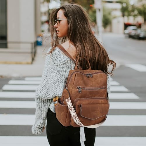 WYFJNX Backpack Purse for Women PU Leather Backpack Ladies Fashion Handbag Designer Shoulder Bag Small Travel Bag Brown - color: Brown