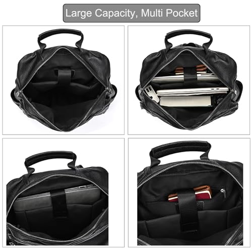 LUUFAN Genuine Leather Shoulder Bag for Men Casual Backpack Slim Daypack Laptop Rucksack Business Travel Outdoor Bag - color: 8017h-black