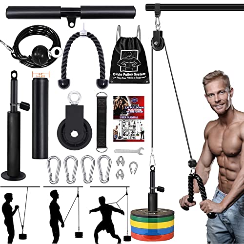 Taeku LAT Pulley System for Home Gym – Strength Training Fitness Equipment Cable Machine for Triceps, Biceps, Back & Shoulder Workouts - color: Cable + Adapter