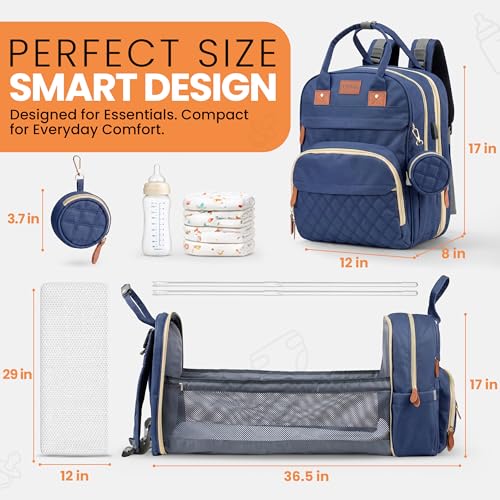 Diaper Bag Backpack with Changing Station | 600D Oxford Waterproof Baby Bag for Mom & Dad | Large Baby Diaper Bag Boy Girl | 16 Pockets, USB Charging Port, Foldable Pad - color: Blue