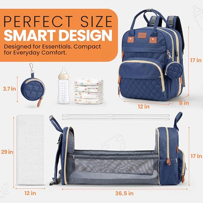 Diaper Bag Backpack with Changing Station | 600D Oxford Waterproof Baby Bag for Mom & Dad | Large Baby Diaper Bag Boy Girl | 16 Pockets, USB Charging Port, Foldable Pad - color: Blue