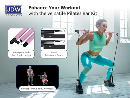 Pilates Bar Kit | 2 Standard & 2 Strong Bands for Full-Body Workout | Storage Bag Included | Fitness Equipment for Home Gym, Yoga
