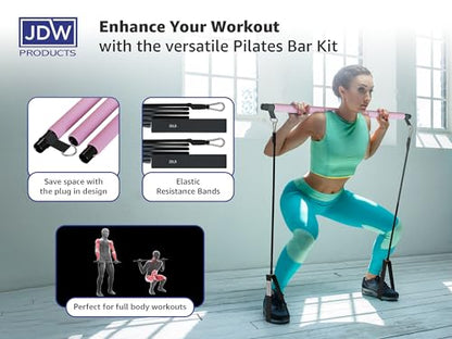 Pilates Bar Kit | 2 Standard & 2 Strong Bands for Full-Body Workout | Storage Bag Included | Fitness Equipment for Home Gym, Yoga
