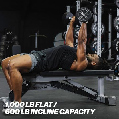 Titan Fitness TITAN Series Adjustable Bench, Supports 600 LB Incline, 1,000 LB Flat, Versatile Single Post Utility Workout Bench for Home Gym, Weightlifting, Strength Training - color: Silver