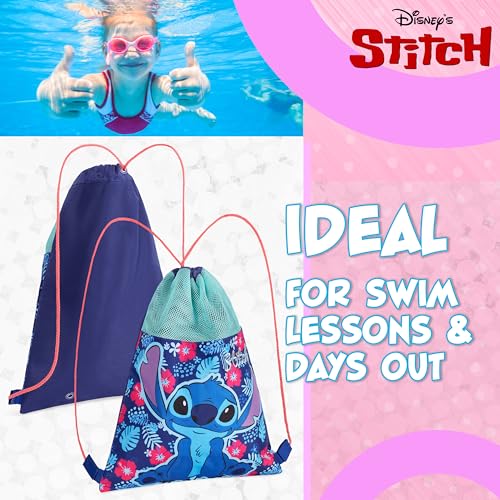 Disney Kids Drawstring Bags - Swimming Bag, School PE Bag (Blue Stitch) - color: Blue Stitch