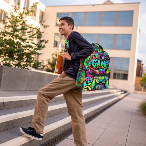 Gaming Backpack For Kids Boys Video Game Backpack Game School Bookbag For Boys Children Teens Elementary Middle School Ages 6-18 - color: Abstract Game