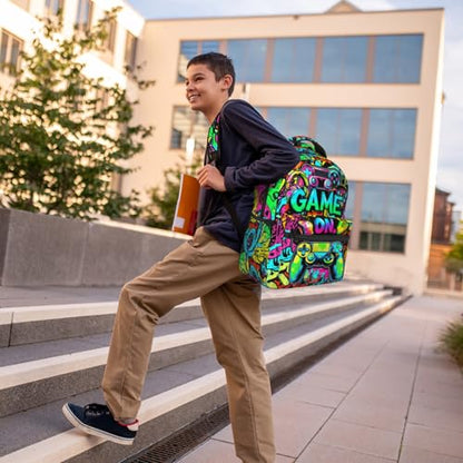 Gaming Backpack For Kids Boys Video Game Backpack Game School Bookbag For Boys Children Teens Elementary Middle School Ages 6-18 - color: Abstract Game