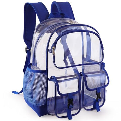 Clear Backpack for School, Clear Bookbag Heavy Duty Transparent Backpacks 17 '' Large See Through Bag for Boys Girls - color: Blue