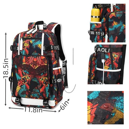 Basketball Player 23 Backpack Laptop Travel Bag Men's Women's Teenage Schoolbag (Black Red White) - color: Black Red White