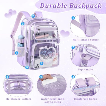 Clear Backpack for School Girls, Cute Heavy Duty PVC Transparent Bookbag, See-Through Bag for Stadium Event Purple - color: Purple