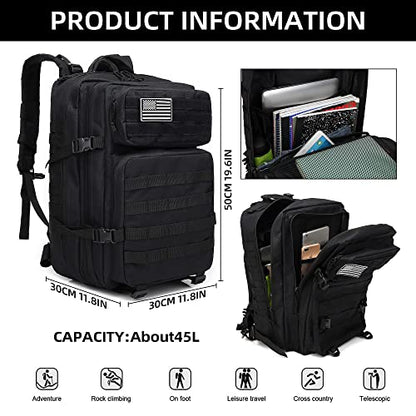 Lovelinks21 Hiking Daypacks Assault Backpack Waterproof Motorcycle Backpack Bug Out Pack Rucksack for Outdoor Hiking - color: Black