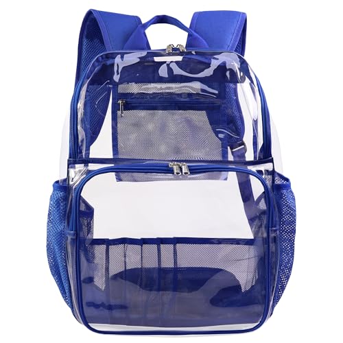 Clear Backpack,See Through Backpack School Approved Heavy Duty Clear Backpack Transparent Bookbag for College Work Travel Security,Blue - color: Blue