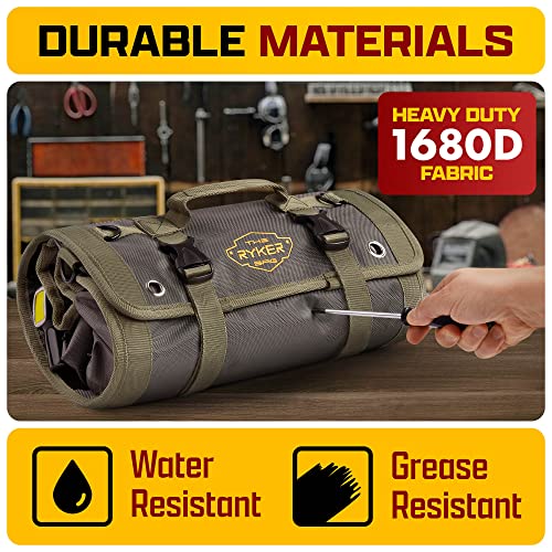 The Ryker Official PRO Tool BAG Organizer Heavy Duty Foldable Storage Bag with Detachable Pouches, Wrench Holder, Rugged Canvas for Mechanics, Electricians, Motorcycle Use, Practical Gift for Dads - style: Gray PRO
