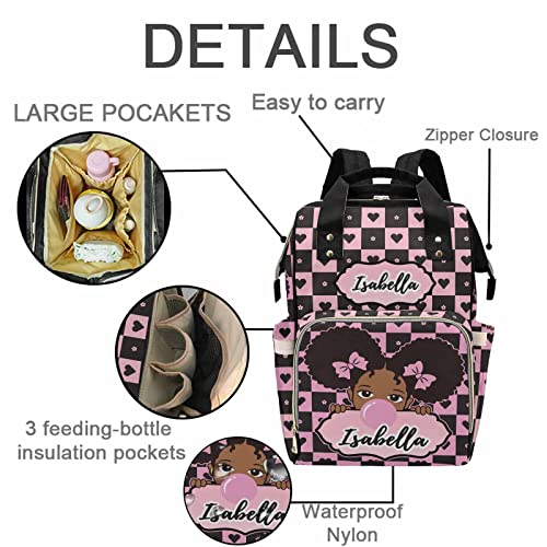 Personalized Diaper Bag for Girls, Custom Name Cute Girl Baby Bags for Mom, Waterproof Nappy Backpack Monogrammed Baby Gifts - color: Heart-girl-black