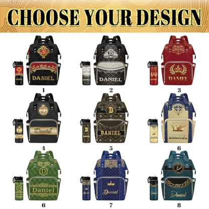 Newcos Personalized Diaper Bag Backpack with Name, Custom Monogram Backpacks Travel Mommy Bag, Customized Diaper Bags with Water Bottle for Newborn Baby Mom Dad Women Men Nursing Bag Birthday Black - color: Patten 11