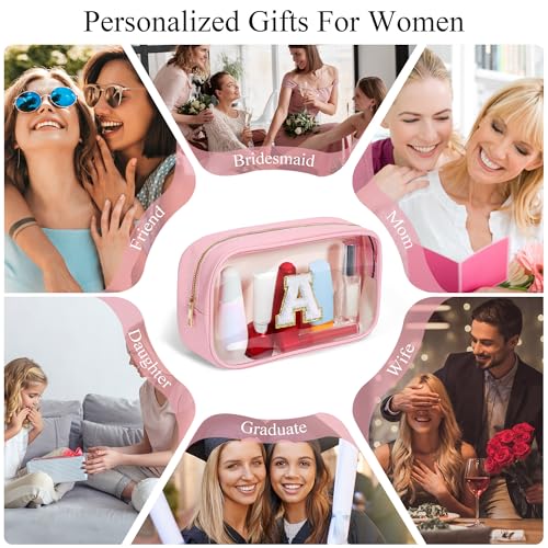 YOOLIFE Birthday Gifts for Kids Girls | Travel Clear Makeup Bag Toiletry Bags Make up Bag for Women Cosmetic Bags Girlfriend Teacher Mom Letter C - color: Large-Pink, style: C