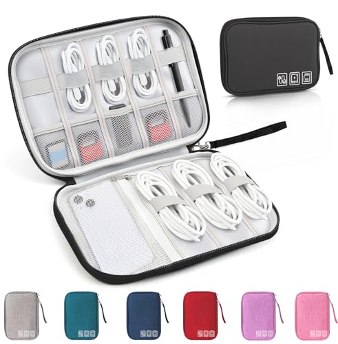 Travel Cable Organizer Bag, Electronics Organizer Tech Pouch with Double Layers for Cords, Chargers, Phone, Earphones, USBs, SD Cards - Travel Essentials Portable Waterproof Tech Pouch