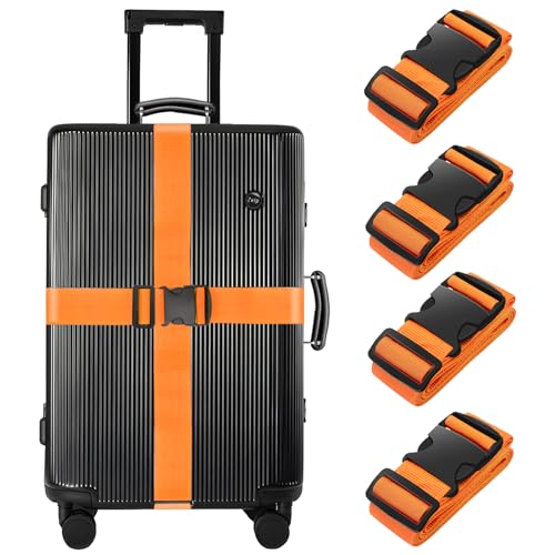BILIONE 4 Pack Luggage Straps 79" Long Belts Keep Suitcase Secure While Traveling, TSA Approved Add a Bag Premium Accessory for Travel Bag Closure (4PCS Orange) - color: Orange, size: 4Pcs