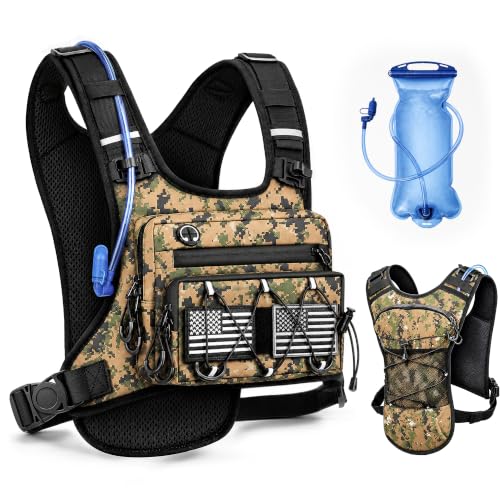 Running Vest for Men & Women – Water Backpack with Upgraded 2L Leak-Proof Bladder, No-Bounce Fit & 3-Pocket Organized Storage, Reflective Hydration Backpack for Running, Hiking & Cycling - color: Camo Green