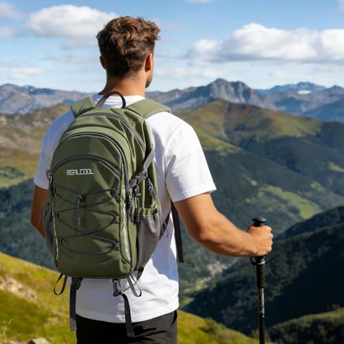 RealCool 30L Lightweight Hiking Backpack, Waterproof Daypack for Camping | 210D tear-resistant nylon, breathable shoulder and back panel, Multi-Compartment,hydration system,reflective strip,bungee net - color: Army Green, size: 30L