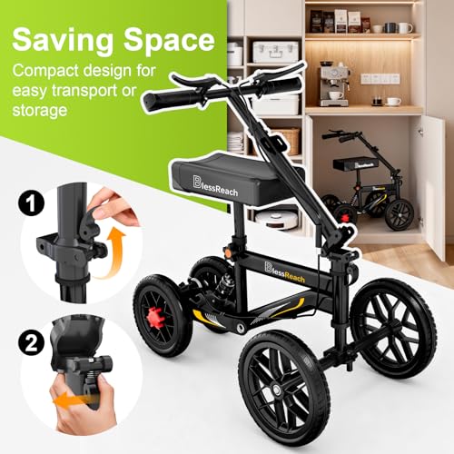 BlessReach Deluxe Medical Scooter Double Handbrake, All Terrain Steerable Knee Scooter Crutch Alternative, for Adults Injured Ankle & Foot Recovery in Blacks - color: Blacks
