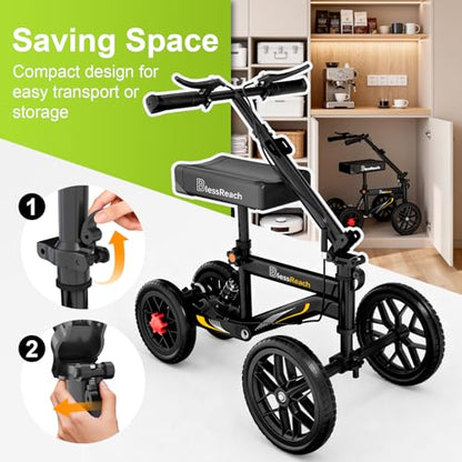 BlessReach Deluxe Medical Scooter Double Handbrake, All Terrain Steerable Knee Scooter Crutch Alternative, for Adults Injured Ankle & Foot Recovery in Blacks - color: Blacks