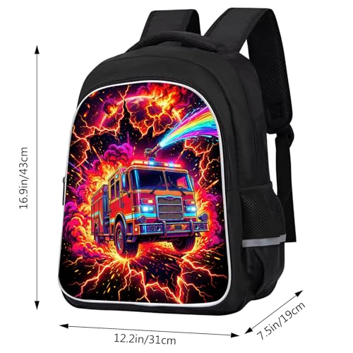 Fire Truck Backpack for Boys Kids, 3D Reflective Firefighter School Bag, Durable 600D Polyester Bookbag with Dual Zippers for School & Outdoor Use, 17 Inch - color: Fire Truck