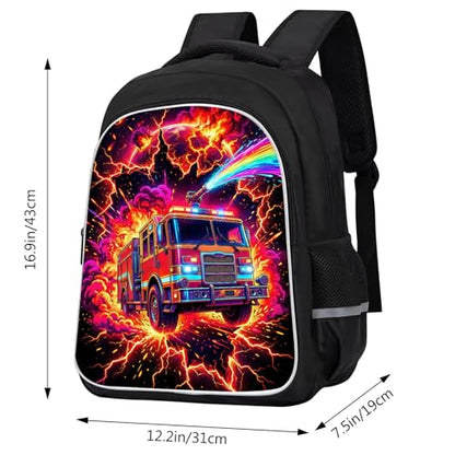 Fire Truck Backpack for Boys Kids, 3D Reflective Firefighter School Bag, Durable 600D Polyester Bookbag with Dual Zippers for School & Outdoor Use, 17 Inch - color: Fire Truck