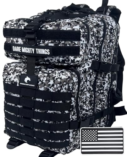 AMERICANPHOENIX 45L Elite Tactical Backpack | 3X Stronger Work & Military Backpack | Water Resistant and Heavy Duty | 3 Day MOLLE Bug Out Bag (Snow Leopard) - color: Snow Leopard