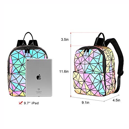 LOVEVOOK Geometric Luminous Purses and Handbags for Women Holographic Reflective Crossbody Bag Wallet - color: Mini Backpack