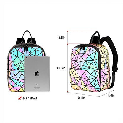 LOVEVOOK Geometric Luminous Purses and Handbags for Women Holographic Reflective Crossbody Bag Wallet - color: Mini Backpack + Zipper Wallet