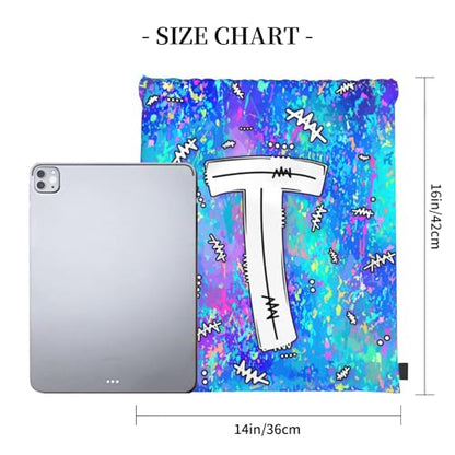 Drawstring Backpack Bag Sport Gym Sackpack Initial Blue Draw String Cinch Bags Bulk String Backpack Storage Bag for Women Men Letters T - color: Letters T