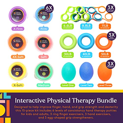Special Supplies Physical Hand Therapy Putty Kit, Finger Exercisers, Hand Strengtheners, 15 Set Grip Strength,Dexterity, Mobility, Injury Stress Relief
