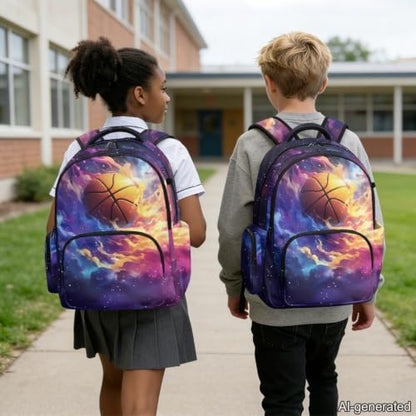 Suobstales Basketball Cloud Print Kids Backpack for School Girls Boys Heavy Duty Backpack Student Bookbag Schoolbag Shoulder Bags College Travel Lightweight Book Bag with Zipper Pocket - color: Basketball Cloud