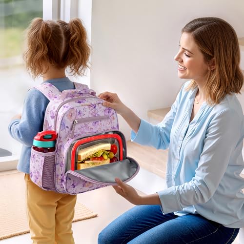 mibasies Toddler Backpacks for Girls 2-4: Little Kid Bookbag for Preschool Prek Daycare Purple Flower - color: Purple Flower, style: Toddler-12"h(not Fit Folder)