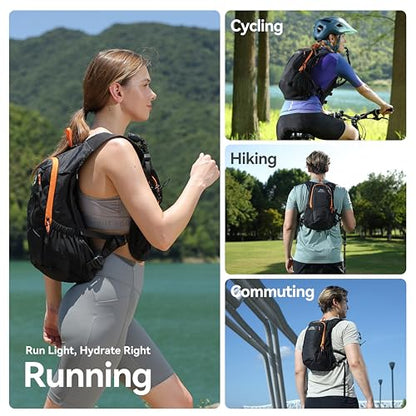 MARCHWAY Lightweight Hydration Backpack with Vest Style Straps & 2.5L TPU Water Bladder, Versatile Sleek Multi-Pocket Pack for Hiking, Cycling, Running, Backpacking, Travel - color: Black