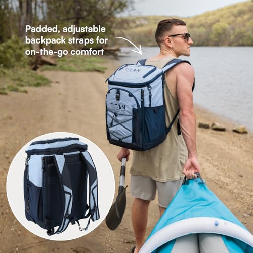 Titan Deep Freeze Ice Wall Backpack Cooler 30 Can Cooler Bag with Ice Packs - color: Dark Arctic Blue