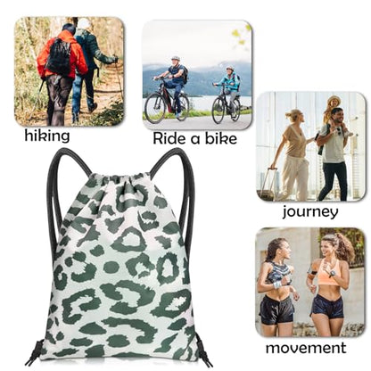 Drawstring Backpack Draw String Bag Sports Gym Bags Waterproof Cute Aesthetic Sackpack for Unisex Women Sports Beach Travel(13"×17")-Leopard - color: Z17-white Leopard