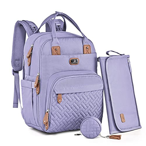 Dikaslon Diaper Bag Backpack with Portable Changing Pad, Pacifier Case and Stroller Straps, Large Unisex Baby Bags for Boys Girls, Multipurpose Travel Back Pack Moms Dads, Taro Purple - color: Taro Purple