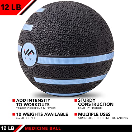 JFIT Dual Texture Medicine Ball – Weighted Exercise Ball for Strength, Core & Functional Fitness Training - style: 12lb