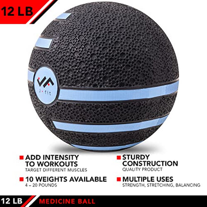 JFIT Dual Texture Medicine Ball – Weighted Exercise Ball for Strength, Core & Functional Fitness Training - style: 12lb