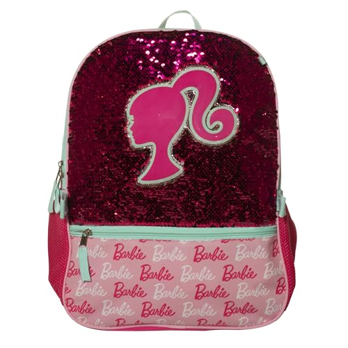 AI ACCESSORY INNOVATIONS Barbie 4 Piece Backpack Set, Sparkle & Shine with this Magic Flip Sequin School Bag for Girls with Zip Front Pocket, Pink - color: Barbie Pink