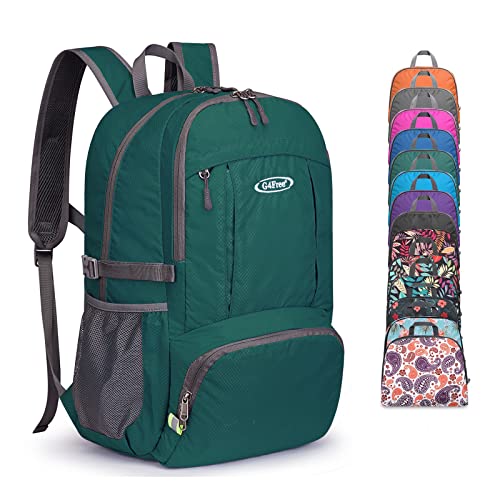 G4Free 40L Lightweight Packable Hiking Backpack, Waterproof Travel Daypack - color: Dark Green