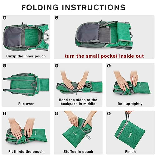 G4Free 10L Hiking Backpack Small Travel Hiking Daypack Lightweight Packable Backpack Casual Foldable Shoulder Bag - color: Green