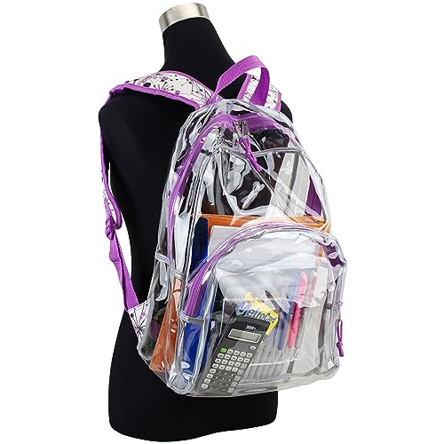 Eastsport Clear Backpack Stadium Approved See Through Transparent Heavy Duty with Padded Adjustable Straps (Clear/Purple/Splatter) - color: Clear/Purple/Splatter