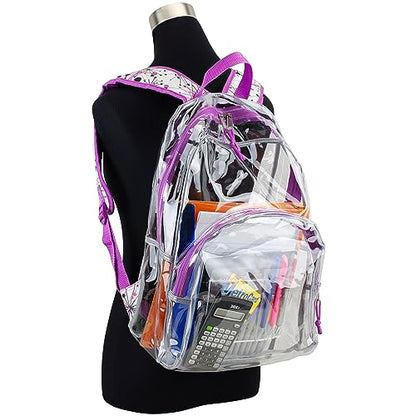 Eastsport Clear Backpack Stadium Approved See Through Transparent Heavy Duty with Padded Adjustable Straps (Clear/Purple/Splatter) - color: Clear/Purple/Splatter